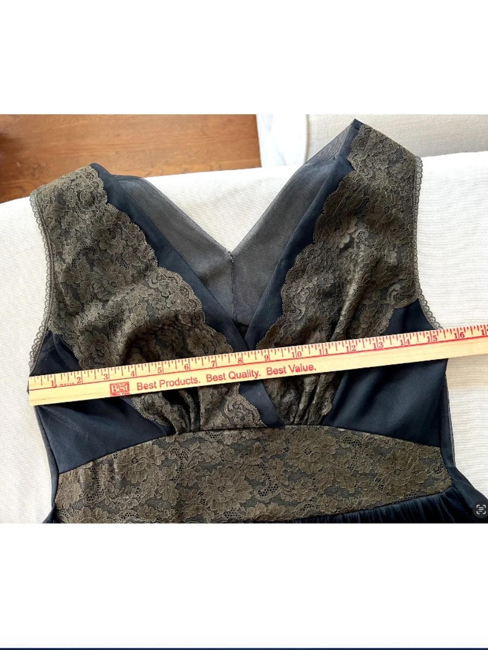 Vintage Sheer Negligee/ Dress with Lace Accent and Tie Waist - Black/Brown - S